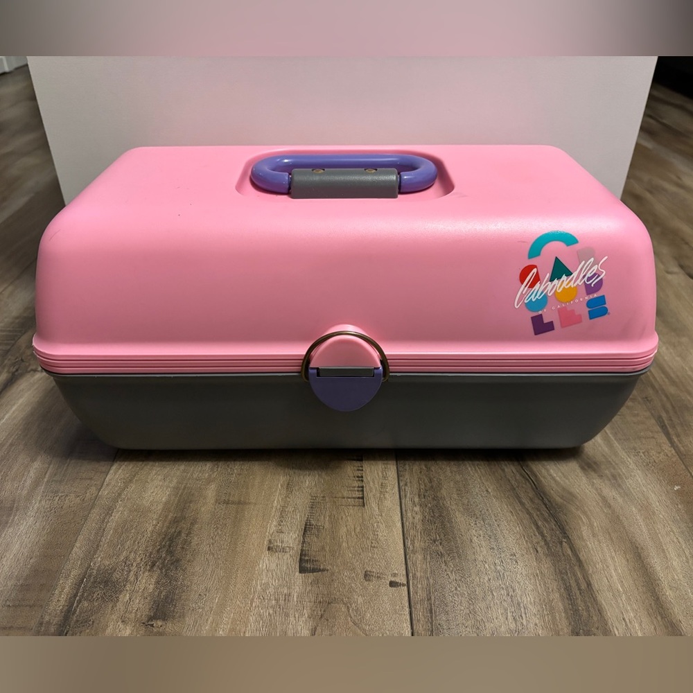 Vintage Caboodles 3 Tier Makeup Travel Case w/Vanity Mirror Gray, Pink & Purple